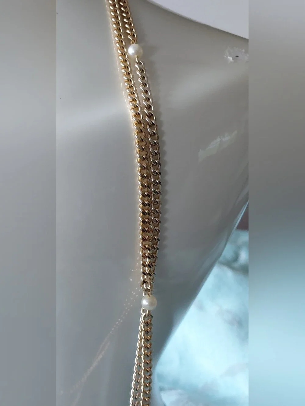 Layered Gold-tone Chain Necklace with Pearls